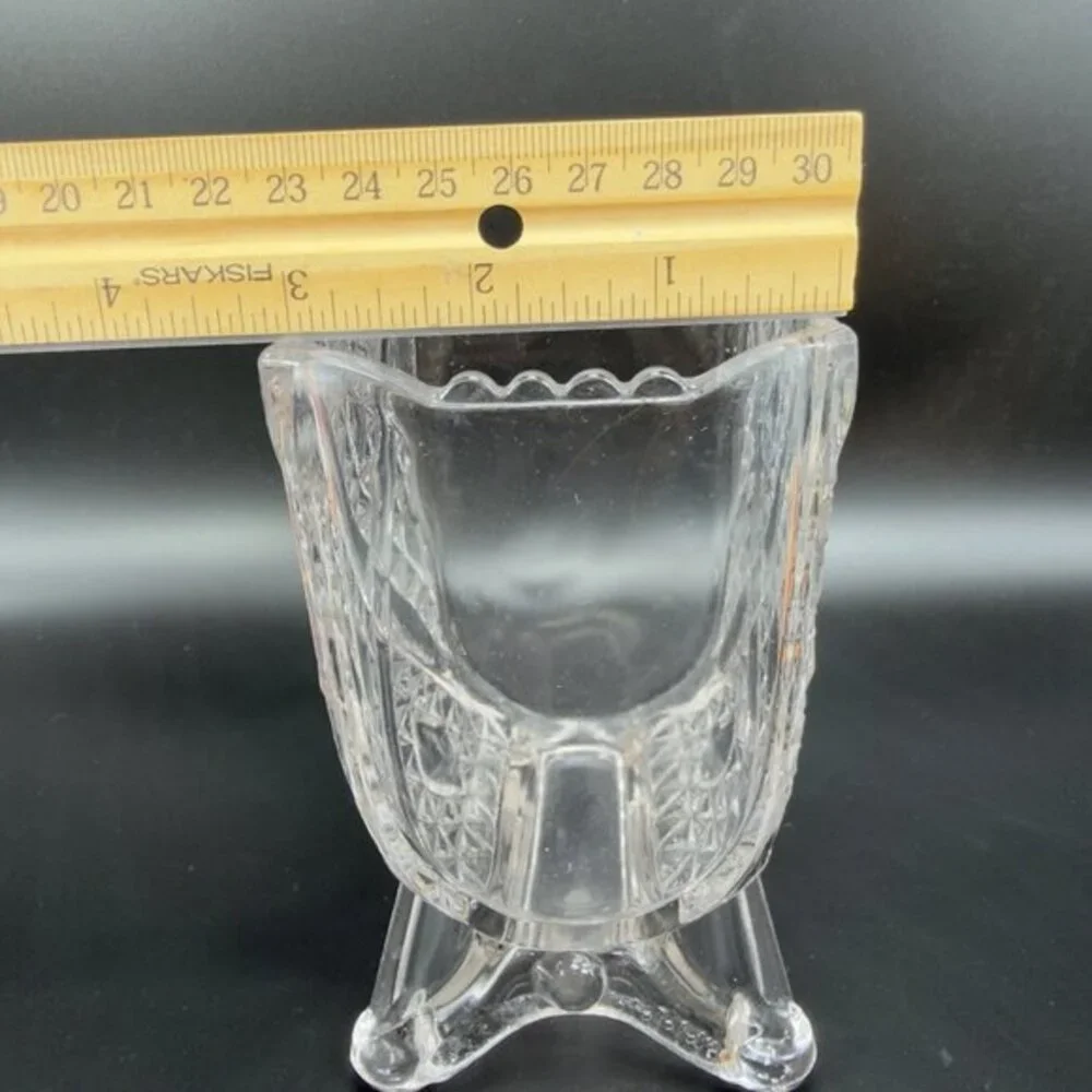EAPG Adams & Co Clear Crossbar Finecut Footed Clear Vase Manganese 365nm UV Glow